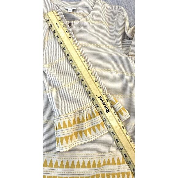 J.Jill Sz M 4 Btn Aztec Geometric Striped Mid Arm Flutter Sleeve Organic Ctn Top - Picture 10 of 10